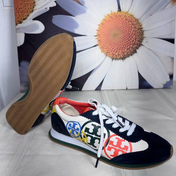 Tory Burch Women’s Retro Runner Logo Sneakers Size 8 Multicolor Suede - Picture 2 of 7